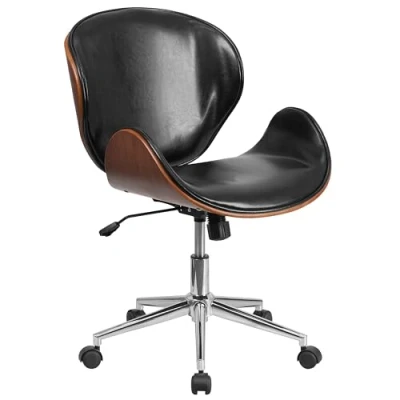 Image de Flash Furniture Fauteuil de Bureau conférence Assise LeatherSoft, Plastique, Mousse, métal, Court, Chrome, Similicuir, contreplaqué, Bois peuplier, Cadre en Cuir Noir/Noyer, Set of 1