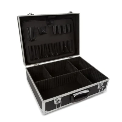 Image de Perel Mallette à outils, porte séparateurs amovibles, verrouillage par clé, 2 clés, aluminium, noir, 455 x 330 152 mm
