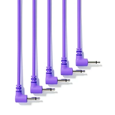 Image de ExcelValley 5 Pack Câbles Modulaires Mono Patch à Angle Droit 3,5mm 1/8&quot; Eurorack Synthétiseur [Pourpre 45 cm 18&quot;]