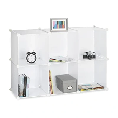 Image de Relaxdays Étagère rangement 6 casiers plastique modulable DIY assemblage plug in bibliothèque HxlxP: 65 x 96 32 cm, blanc