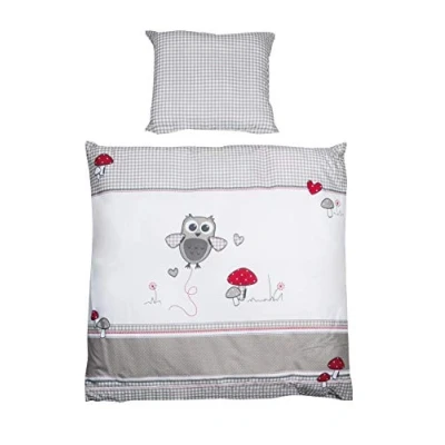 Image de roba Parure de Lit Bébé Adam et Eule 2 Pièces 100% Coton Housse Couette 80 x cm + Taie d&#039;Oreiller 40 35 Imprimée Champignons Chouette