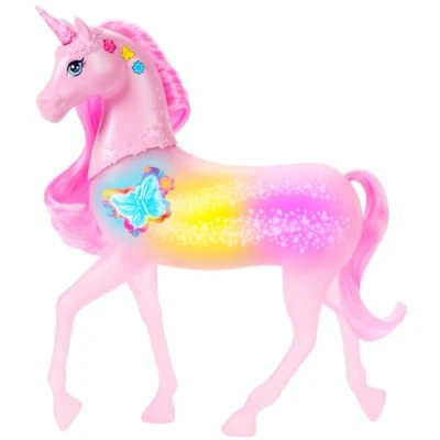 Image de Barbie Licorne sons et Lumières avec 20 combinaisons interactives de lumières, musique, effets activés en appuyant sur des boutons caressant la tête, JCP78