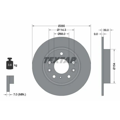 Image de TEXTAR 92324703 Disque de frein 265 9 05/08 114,3 plein revêtu sans boulon fix roue, moyeu roue MAZDA: CX 30