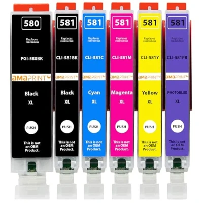 Image de Amaprint 6 XL Cartouches compatibles avec Canon PGI 580 CLI 581 Photo Bleue pour Pixma TS8100 TS8150 TS8151 TS8152 TS8200 TS8250 TS8251 TS8252 TS8300 TS8350 TS8351 TS8352 TS9100 TS9150 TS9155