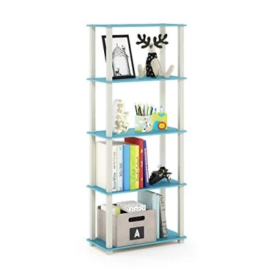 Image de Furinno Turn Présentoir à Étagères Polyvalentes 5 Niveaux avec Tubes Carrés, Bleu Clair/Blanc