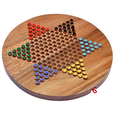Image de LOGOPLAY Halma GR. XL Stern Chinese Checkers Jeu de stratégie société en Bois avec Un Plateau Rond et Pliable