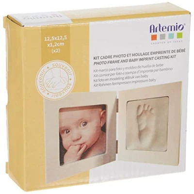 Image de Artemio 13040008 Kit Moulage Empreinte de Bébé et Cadre Photo Bois, Blanc, 12,5 x 1,2 (*2)