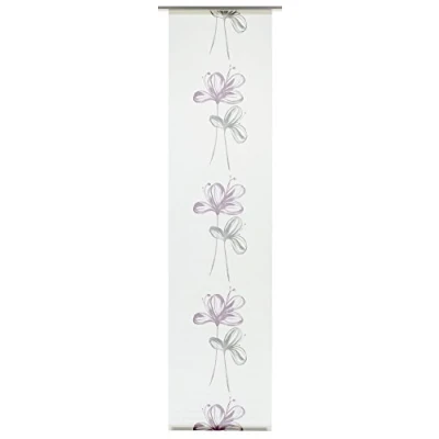 Image de GARDINIA Panneau Japonais (1 Pièce), Opaque, Tissu Lavable, Motifs Fleurs, Blanc/Mauve, 60 x 245 cm (LxH)