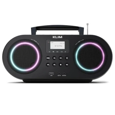 Image de Lecteur CD Portable KLIM B5 Boombox, Radio FM avec Bluetooth, USB, MP3, AUX, Modes d&#039;éclairage, Batterie Rechargeable, Mode Veille Auto, Poste Player égaliseur numérique