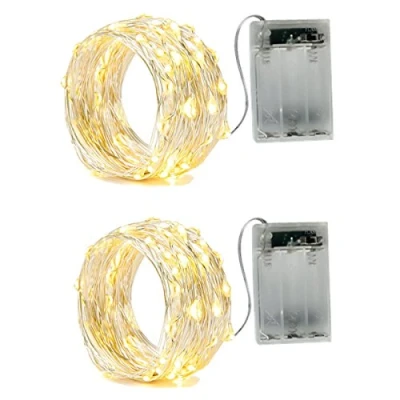 Image de BXROIU 2 x Guirlande Lumineuse à Pile Fil d&#039;argent 50LEDs 5Mètres avec Mode idéal pour les fêtes de Noël, le mariage, la fête, et décor votre chambre jardin