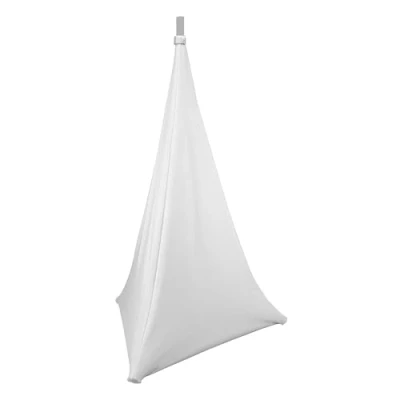 Image de BoomToneDJ LYC ST120 WH Housse en Lycra blanc extensible pour pieds d&#039;enceinte. triangulaire de haut parleurs. double face 160cm haut. ignifugé 190 gr/m². DJ mobile.