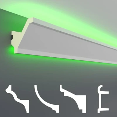 Image de HEXIM LED Stuckleiste Sparpaket Eclairage indirect avec moulures de plafond en PU, légères et opaques (2m 15) Set profilés stuc