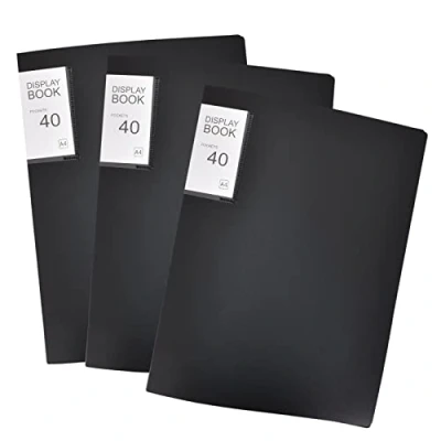 Image de 3 Pièces Protège Document A4 avec 40 Pochettes, Transparentes, Livre D&#039;affichage A4, Documents, Reliure à Anneaux pour L&#039;œuvre D&#039;art, Feuille De Rapport, Noir