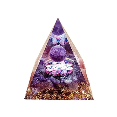 Image de ycyingcheng Pyramide Ogan Crystal Energy Tower Nature Reiki Chakra Pierre Concassée ， Dissolvant d&#039;Énergie Négative Bénédiction Ornements de Bureau à Domicile Cristal Guérison Renforcement, 6cm (D)