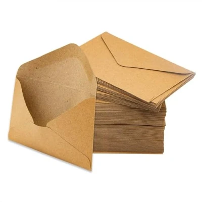 Image de Lot de 100 enveloppes vintage en papier kraft Format C6 (16 x 11 cm) Avec fermeture humide Rabat pointu sans fenêtre Pour cartes vœux, d&#039;anniversaire, invitations fête ou