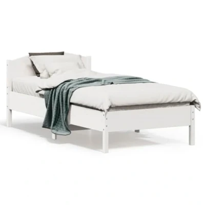 Image de vidaXL Cadre de Lit avec Tête Lit, Simple Sommier à Lattes, Adulte, Meuble Chambre, Moderne, Blanc 90x190cm Bois Pin Massif