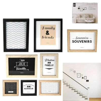 Image de THE HOME DECO FACTORY HD4691 Ensemble Cadre Photo Multiples Differentes Decoration Mural Bois Noir Blanc Marron