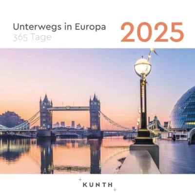 Image de Voyagez en Europe Calendrier KUNTH 365 jours à échéance 2025 : inspiration quotidienne image et texte. suspendre ou poser.