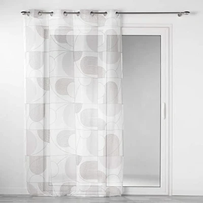 Image de douceur d&#039;intérieur, Voilage à Oeillets (140 x 240 cm) Esquisse Blanc, Voile Sablé Imprimé