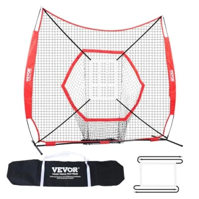 Image de VEVOR Filet d&#039;Entraînement de Baseball Softball 213 x 211 cm, Portable pour Frapper, Attraper, Lancer, Équipements avec Cadre d&#039;arc, Sac Transport et Zone Frappe Extérieur
