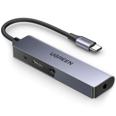 Image de UGREEN 2 en 1 Adaptateur USB C Jack 3.5mm avec 60W PD Charge Rapide 32bit 384kHz Hires Audio Puce DAC Avancée Compatible Galaxy S24 S23 S22 Ultra A55 A53 A15 iPad Air Pro MacBook