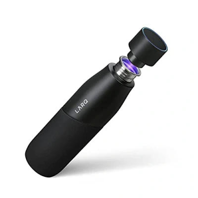 Image de LARQ Bottle Movement PureVis 950ml légère, autonettoyante, en acier inoxydable et non isolée avec purificateur d&#039;eau par UV Réutilisable idéale pour des déplacements 2 Ans Gar, Black/Onyx