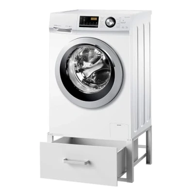 Image de DanDiBo 96502 Support de machine à laver avec tiroir en métal blanc Socle rehausseur moderne caoutchouc
