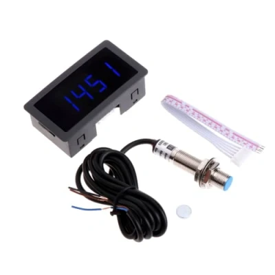 Image de Fasizi Tachymètre numérique à 4 LED CC 8 24 V avec capteur de proximité NPN 10 9999 tr/min