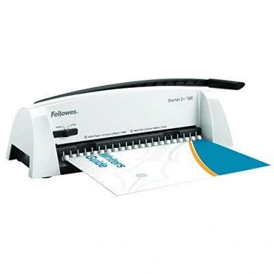 Image de Fellowes Machine à relier pour la maison, Starlet 2+ Reliure 21 trous, 120 feuilles, perforation manuelle et usage personnel Blanc/Gris