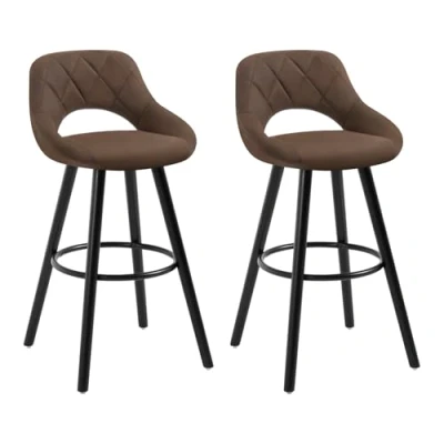 Image de WOLTU Lot de 2 Tabourets Bar avec Dossier et Repose Pieds,Tabouret Brun Foncé Fait Tissu Scientifique Bois Massif,BH291dbr