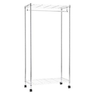 Image de Amazon Basics Portant à vêtements avec étagères supérieure et inférieure, Chromé, 89 x 45 180 cm