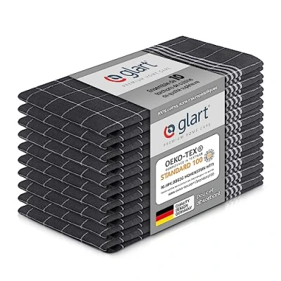 Image de Glart 48GI2 Lot de 10 torchons cuisine, 50x70 cm, 100% coton certifié Oeko TEX Standard 100, gris, prélavés, pour la cuisine et vaisselle