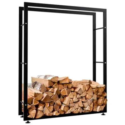 Image de CLP Porte bûches Pour Bois De Cheminée Keri V2 En Métal Noir I Chaminée Solide Et Moderne Support Bûches, Couleur:noir, Taille:25x100x125 cm