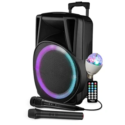 Image de Enceinte Active FestiSound FESTI15 38CM 700W sur Batterie Effet RING LED USB SD Bluetooth TWS 2 Micros + Ampoule