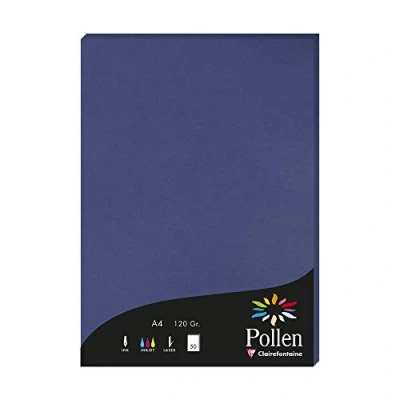Image de Clairefontaine 4284C Étui de 50 Feuilles Format A4 (21x29,7cm) 120g/m² Coloris Bleu Nuit Papier d&#039;Invitation Evènements et Correspondance Gamme Pollen Premium Lisse