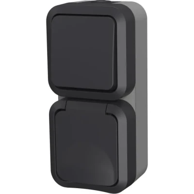 Image de Interrupteur va et vient + prise Quarx Aquapro étanche gris IP55 9682F