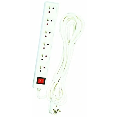 Image de Voltman DIO013076 Bloc 6 prises 2P + T Interrupteur cordon 4 m, Blanc