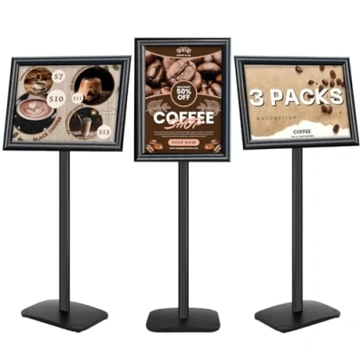 Image de Mutualsign Lot de 3 présentoirs A3 robustes avec base stable, support d&#039;affiche debout au sol pour menu/avis/affichage, panneau bienvenue extérieur, noir