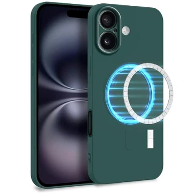 Image de MyGadget Coque Silicone [ Compatible avec MagSafe ] pour Apple iPhone 16 Case TPU Souple &amp; Soft Doublure Microfibre Cover Protection Vert Olive