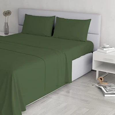 Image de Italian Bed Linen Elegant CL EL Verde SCURO 2PST Ensemble de draps lit, Vert foncé, Double, Microfibre