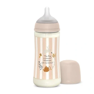 Image de Suavinex, Biberon 360 ml, Avec Tétine Symétrique SX Pro en Silicone à Débit Rapide (L). Valve Anti Colique. Fin Ultra Doux. Pour Bébés, +6 Mois, Wonderland Rose
