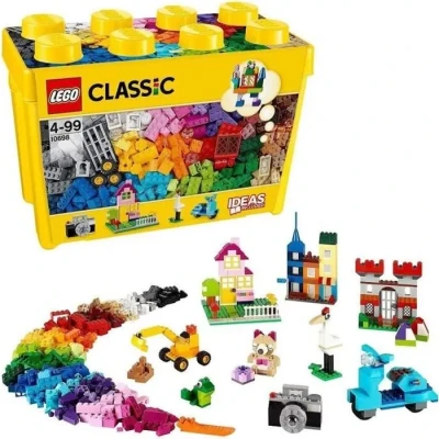 Image de LEGO Classic La Boîte de Briques Créatives Deluxe Jouet d&#039;activité et Developpement pour Filles Garçons Loisir Créatif Enfant 4 Ans Rangement avec Fenêtres Roues 10698
