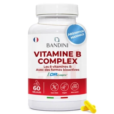 Image de Bandini® Vitamine B Complex Complexe de Vitamines group au naturel avec Folate &amp; Biotine: B1, B2, B3, B5, B6, B7, B9, B12, Bétaïne, Choline, Inositol Haute assimilation 60 Capsules