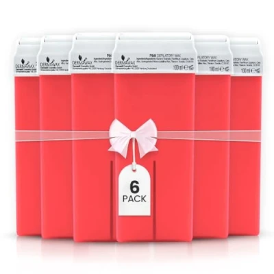 Image de DERMAWAX 6 x 100 ml Pink TIO2 Roll On Cire Refill Set Épilation Douce pour Peaux Sensibles, Idéal les Jambes, Bras, Aisselles et le Dos
