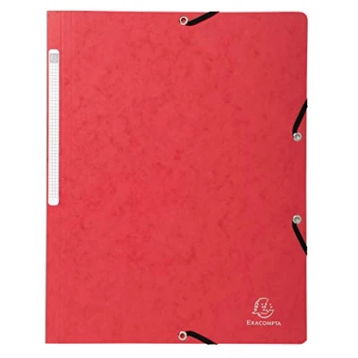 Image de Exacompta Réf. 55415E Carton de 50 chemises à élastiques sans rabat pochettes en carte lustrée 355 g/m² dimensions 24 x 32 cm pour documents au format A4 couleur rouge