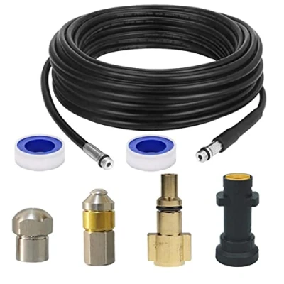 Image de Aim Tools Tuyau de Nettoyage Haute Pression 15M 160Bar Déboucheur Canalisation Vidange avec Buse à Jet, Rotatif et Adaptateurs pour Kärcher K2 K3 K4 K5 K6 K7 Lavor