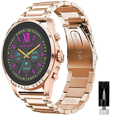 Image de Giaogor bracelet compatible avec MK Gen 6 Bradshaw 2021, de montre classique en acier inoxydable pour connectée Michael Kors (or rose)