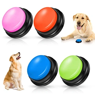 Image de Lot de 4 Bouton Parlant d&#039;entraînement, Communication, Buzzer et Conversation Enregistrable, Jouets Interactifs pour Chien