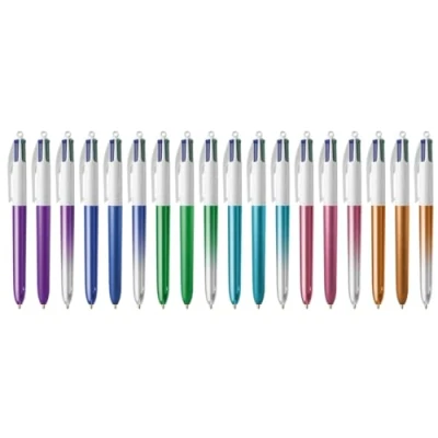 Image de BIC 1 Stylo Bille Rechargeable 4 Couleurs Shine Noir, Rouge, Vert, Bleu Pointe moyenne Modèles Aléatoires Vendu à l&#039;Unité