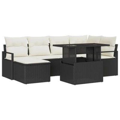 Image de Ensemble de canapés jardin vidaXL 7 pièces avec coussins en poly rotin noir, Sofa 2 places 3348853
